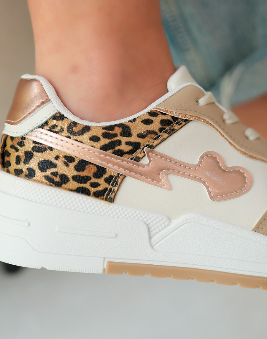Baskets Femme Beige Foncé et Léopard
