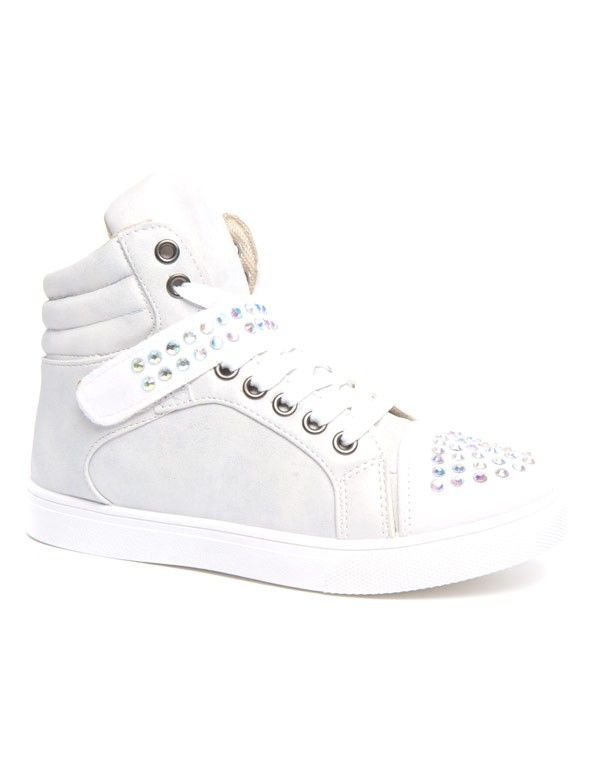 Baskets femme blanches à lacets scratch et strass