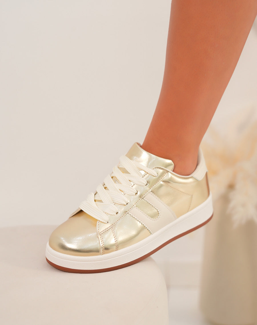 Baskets femme dorées et blanches tendance