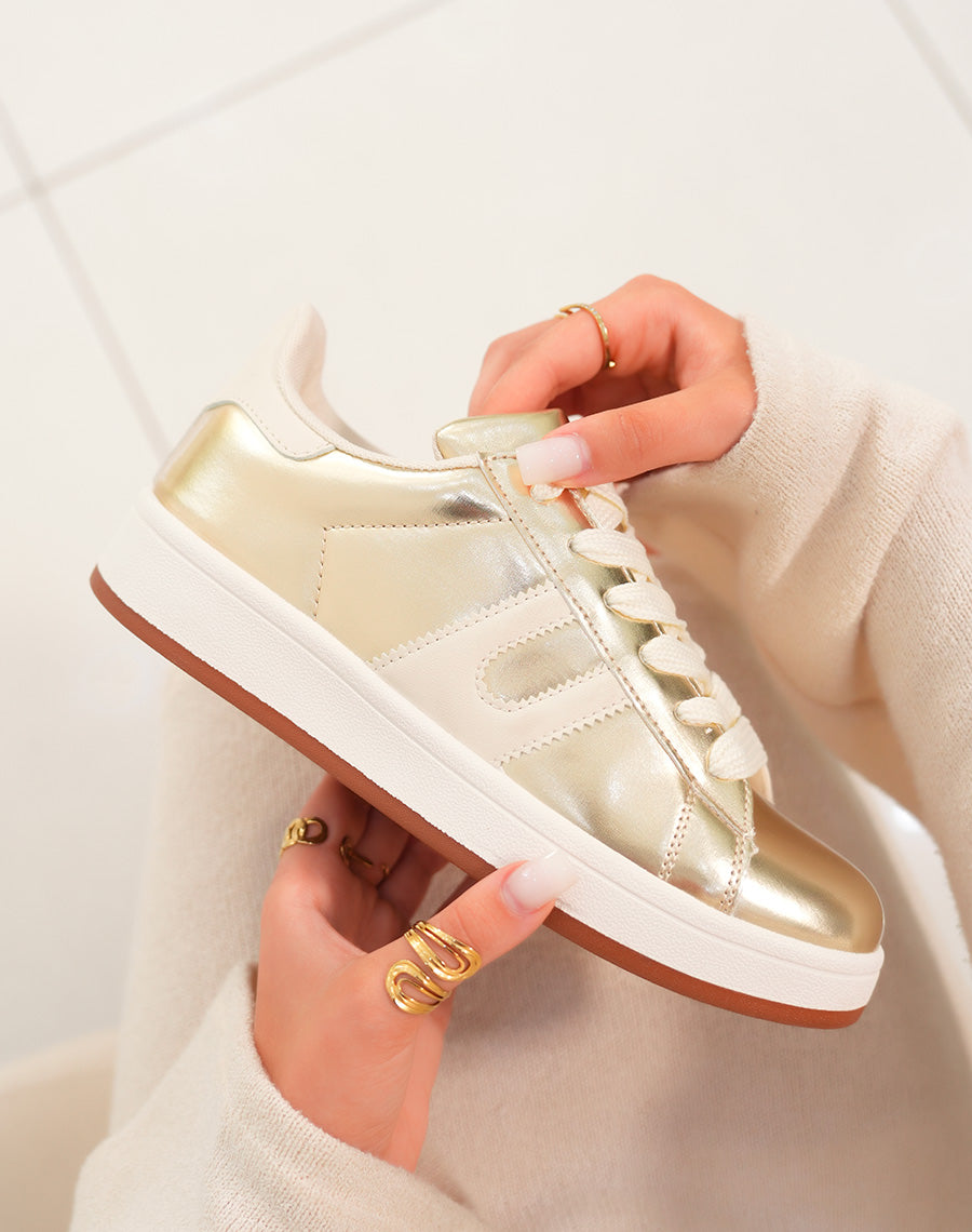 Baskets femme dorées et blanches tendance