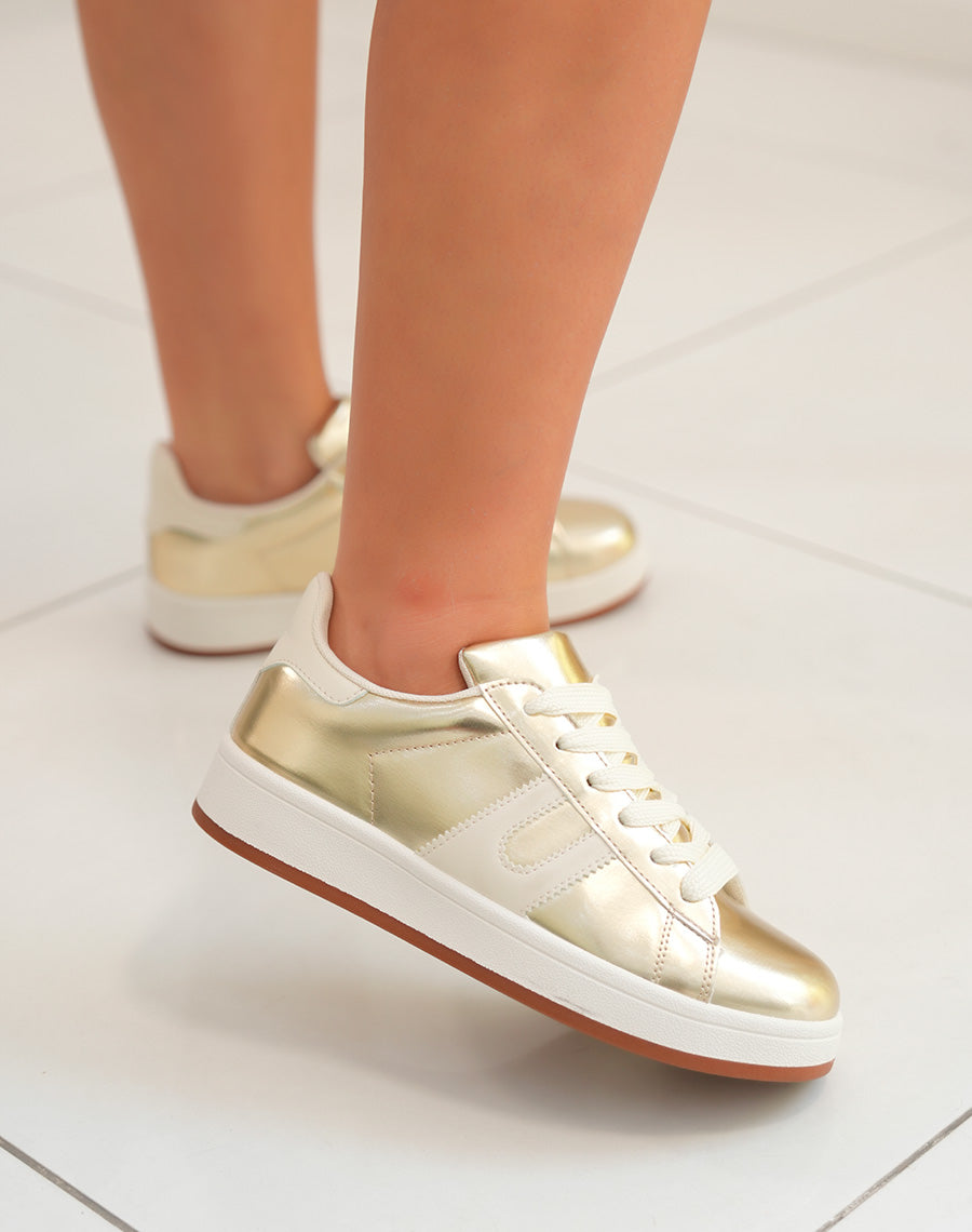Baskets femme dorées et blanches tendance