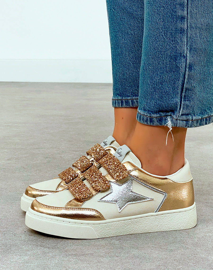 Baskets Femme Dorées Scratch Étoilées Pailletées Élégance