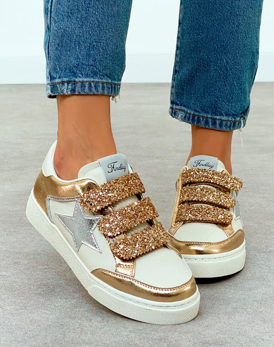 Baskets Femme Dorées Scratch Étoilées Pailletées Élégance
