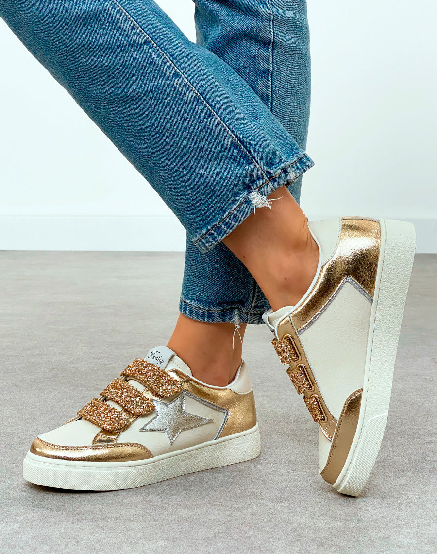 Baskets Femme Dorées Scratch Étoilées Pailletées Élégance