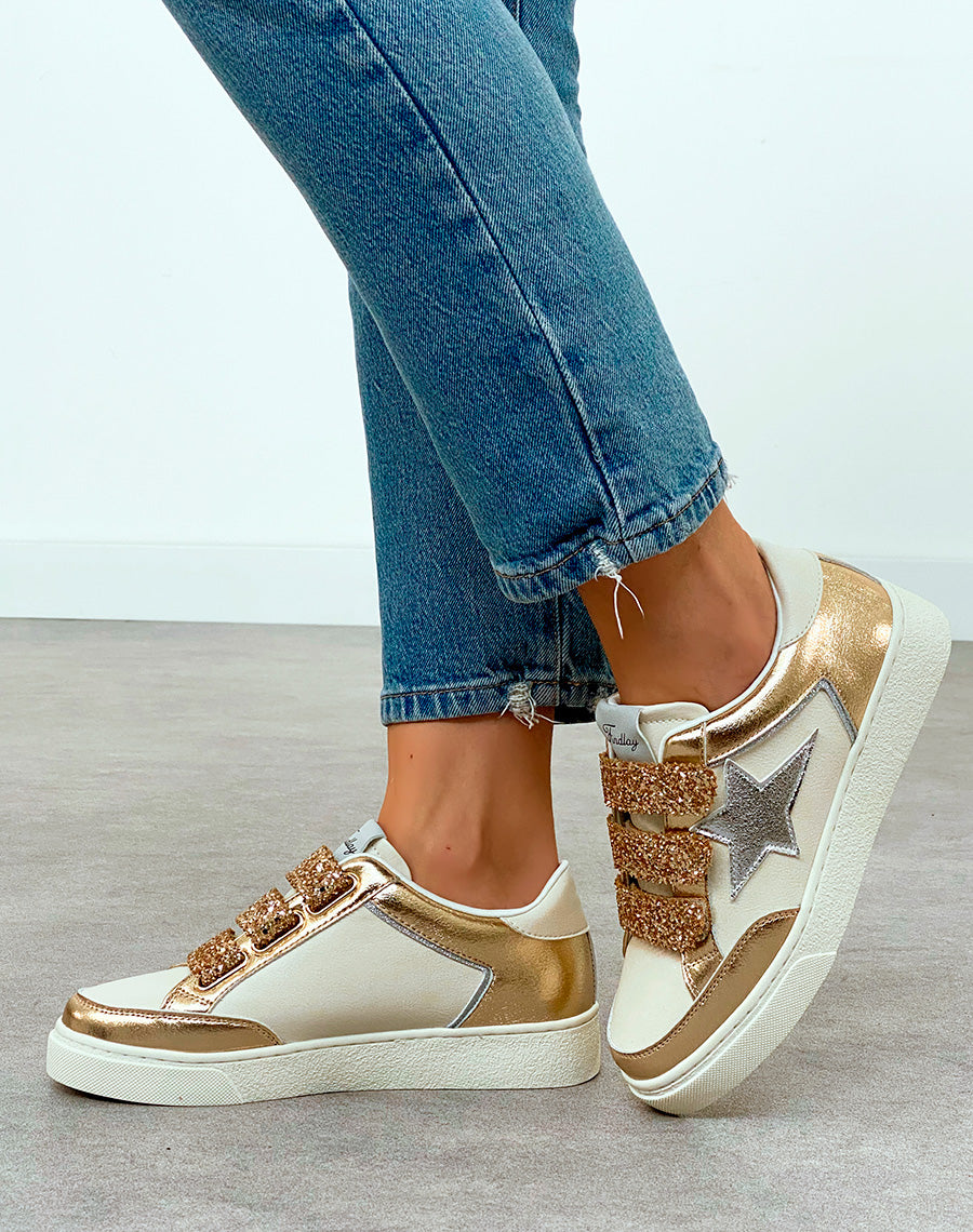 Baskets Femme Dorées Scratch Étoilées Pailletées Élégance