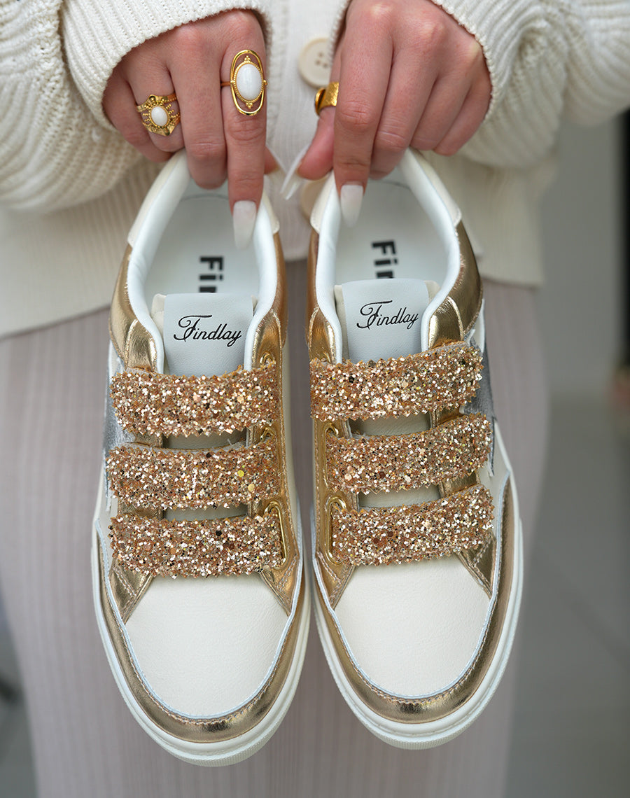 Baskets Femme Dorées Scratch Étoilées Pailletées Élégance