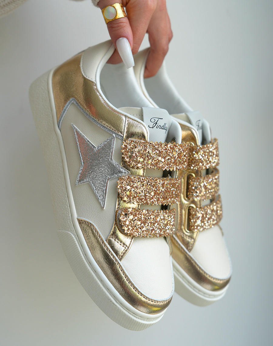 Baskets Femme Dorées Scratch Étoilées Pailletées Élégance