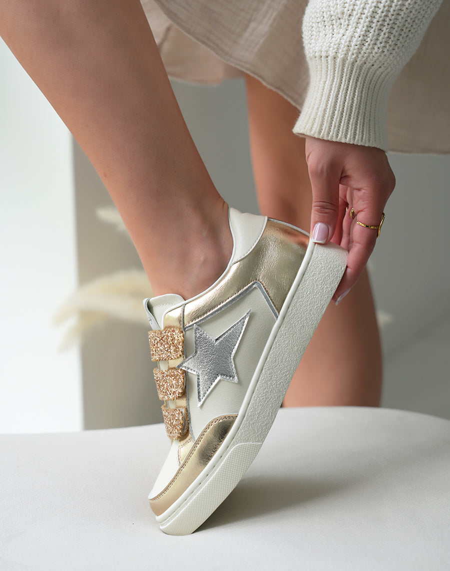 Baskets Femme Dorées Scratch Étoilées Pailletées Élégance