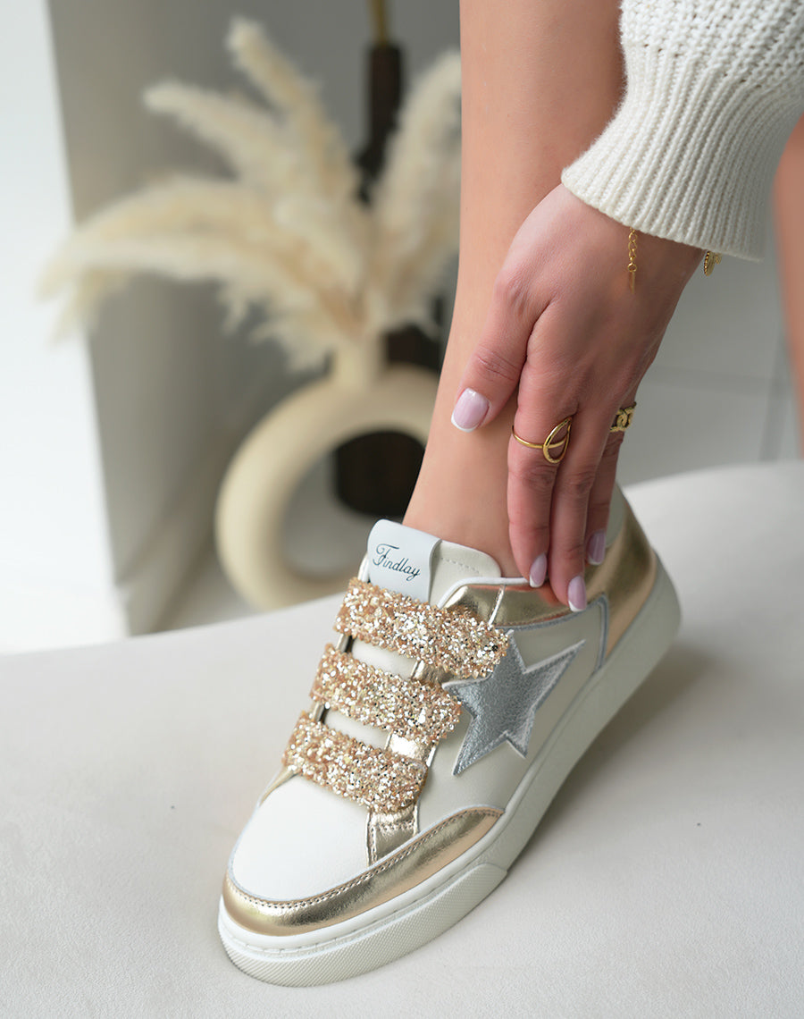 Baskets Femme Dorées Scratch Étoilées Pailletées Élégance