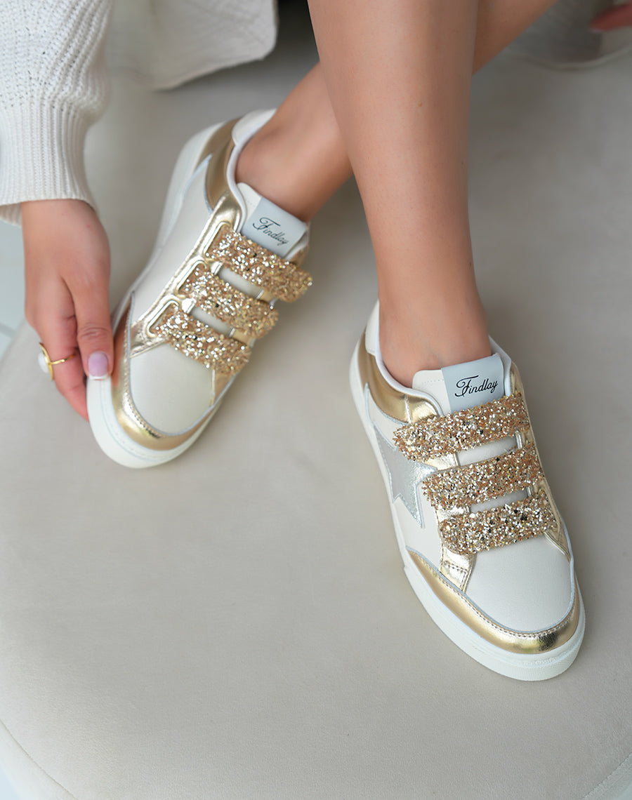 Baskets Femme Dorées Scratch Étoilées Pailletées Élégance