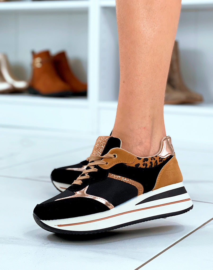Baskets femme noires empiècements variés