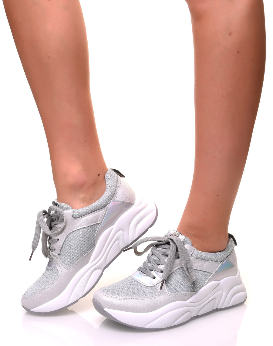 Baskets grises pailletées à semelles épaisses