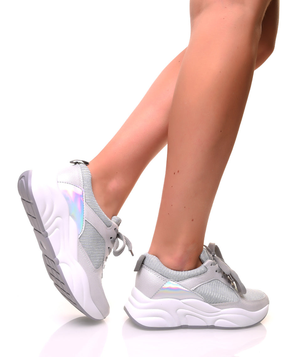 Baskets grises pailletées à semelles épaisses