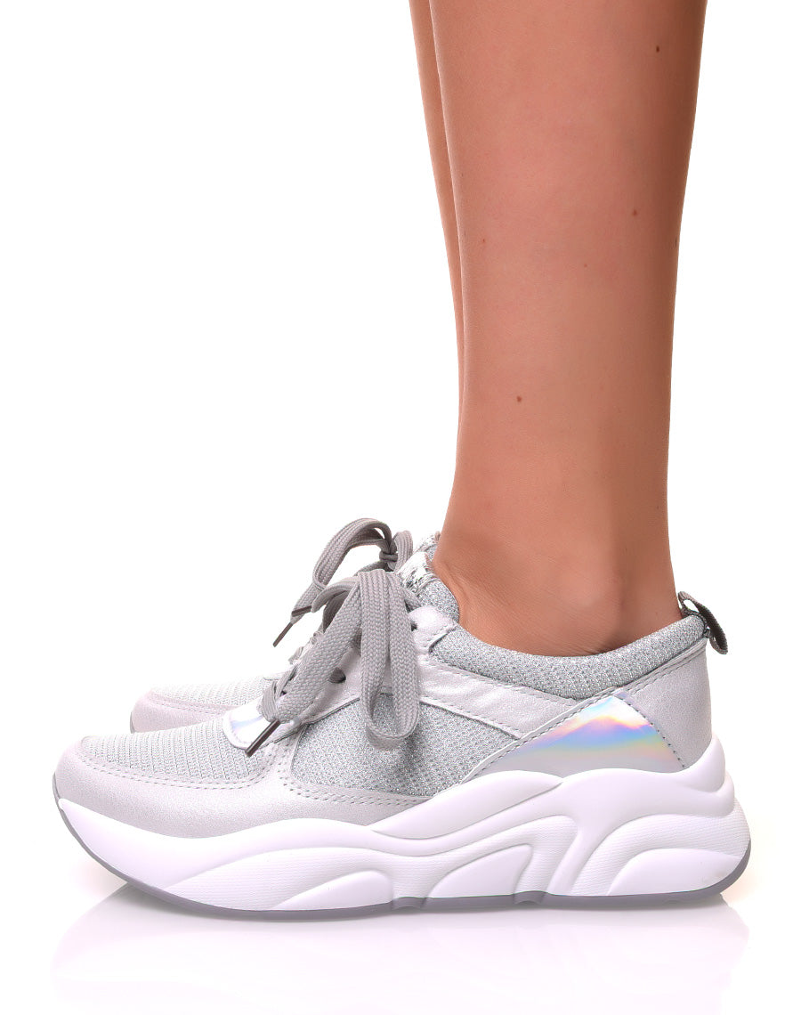 Baskets grises pailletées à semelles épaisses