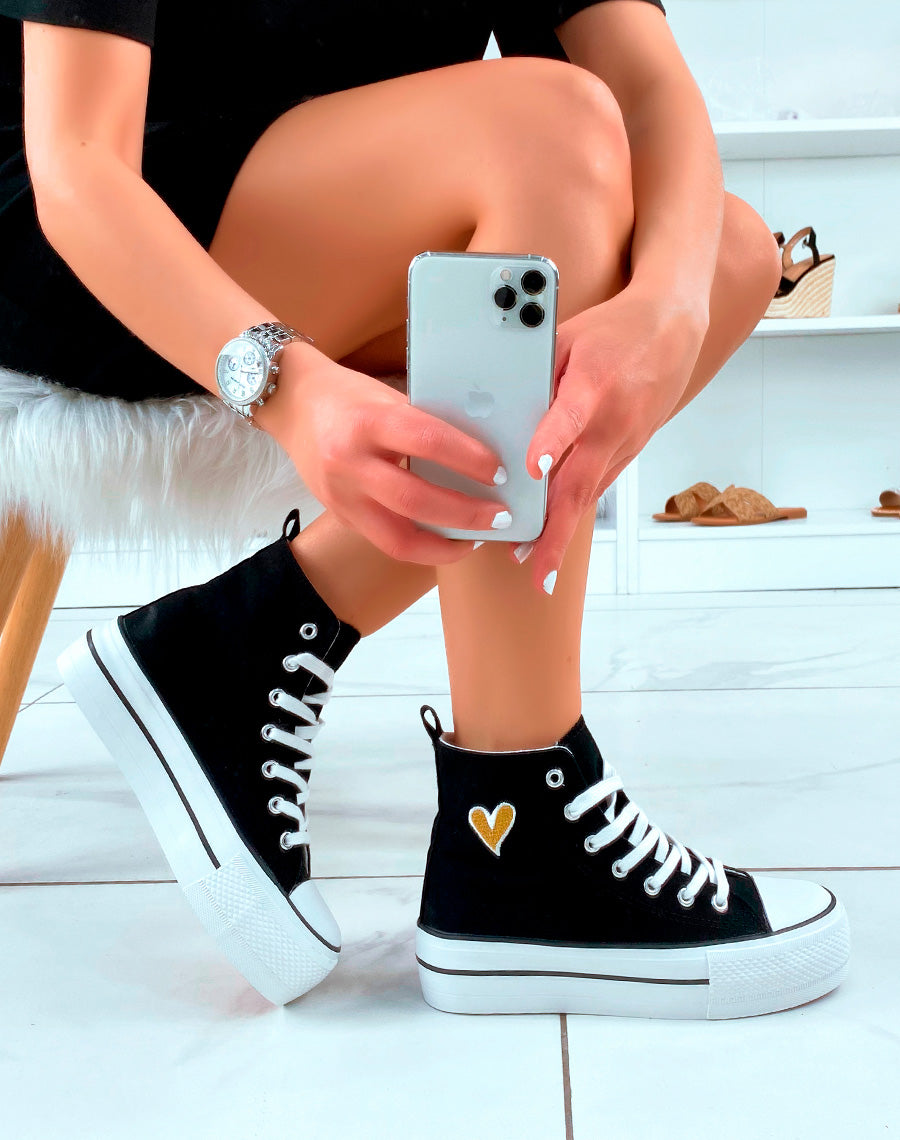 Baskets hautes noires à plateforme épaisse