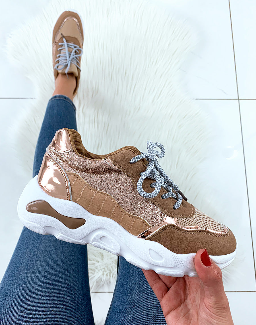 Baskets kaki cuivre bi-matière