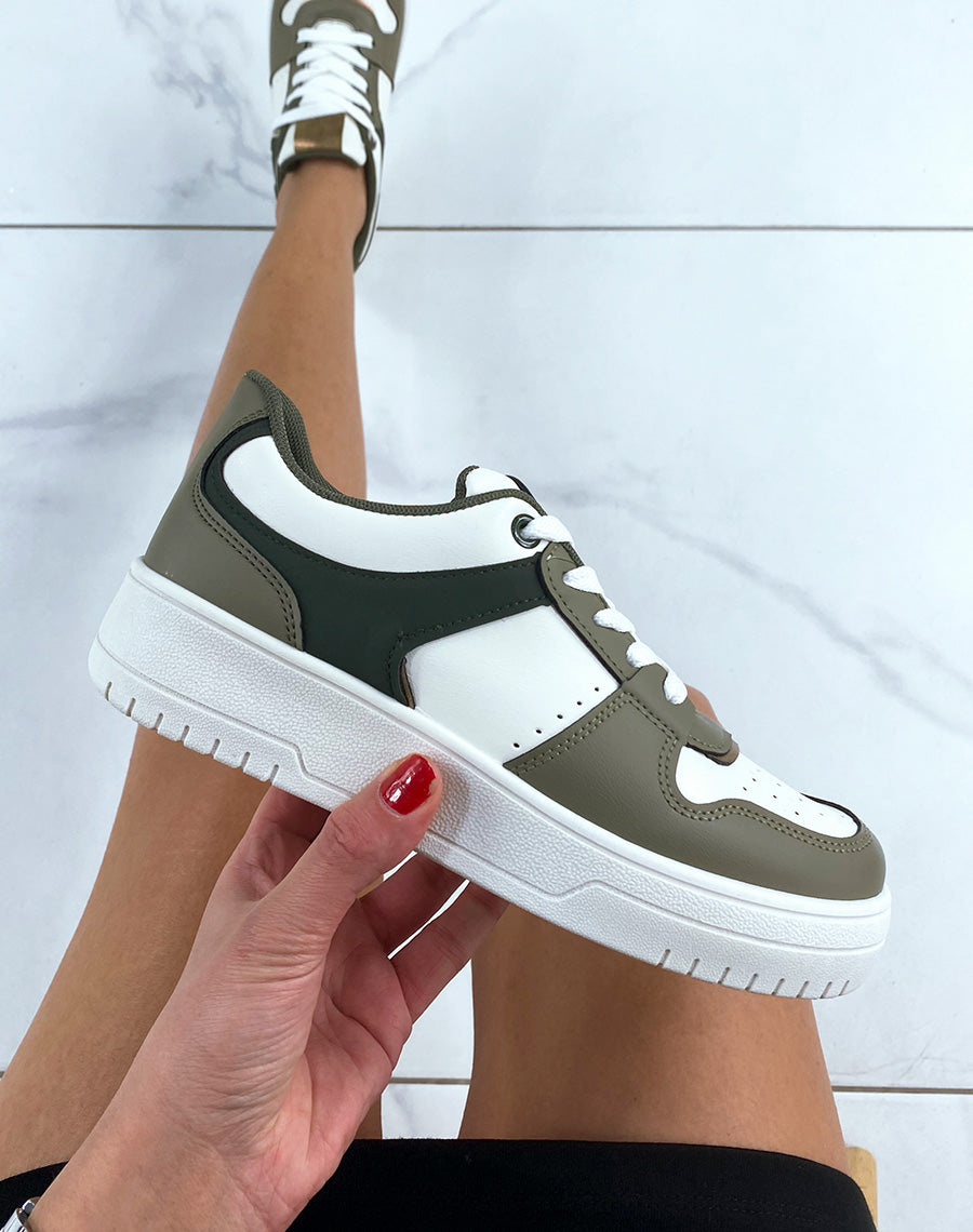 Baskets kaki et blanc cassé
