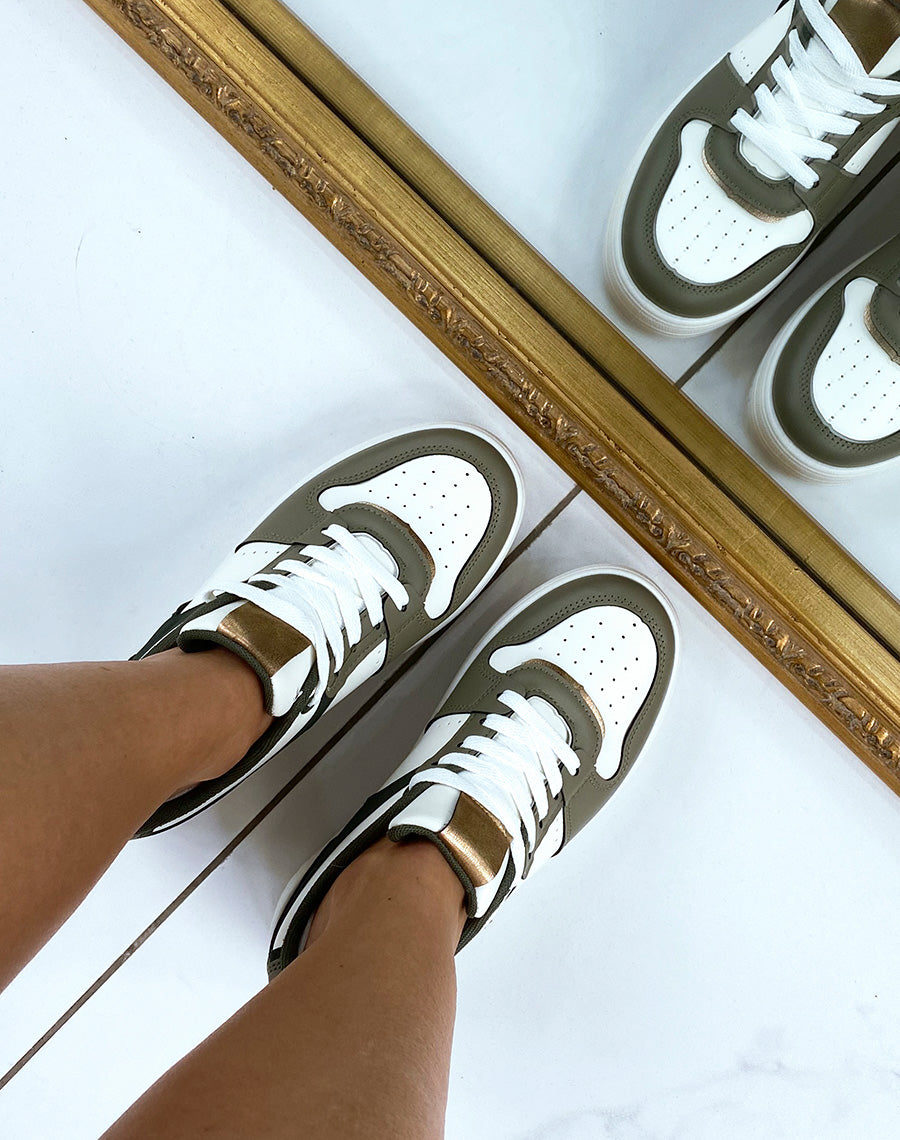 Baskets kaki et blanc cassé