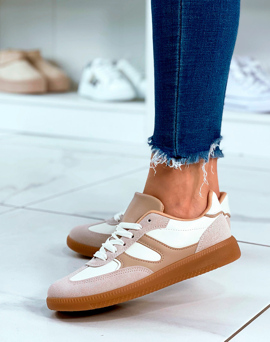 Baskets à lacet avec empiècements beige pour femme