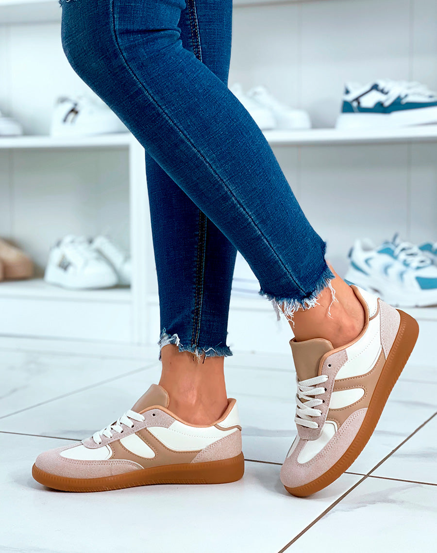 Baskets à lacet avec empiècements beige pour femme