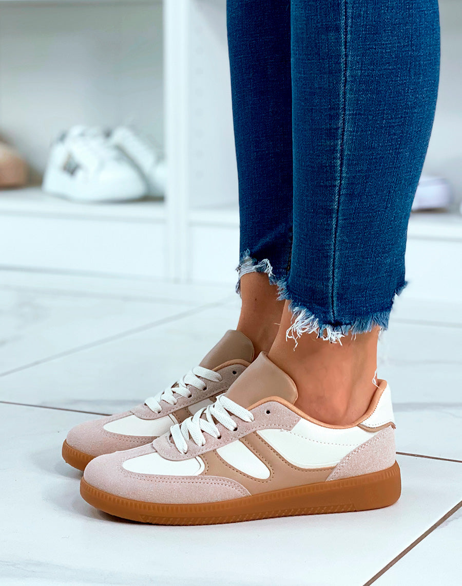 Baskets à lacet avec empiècements beige pour femme