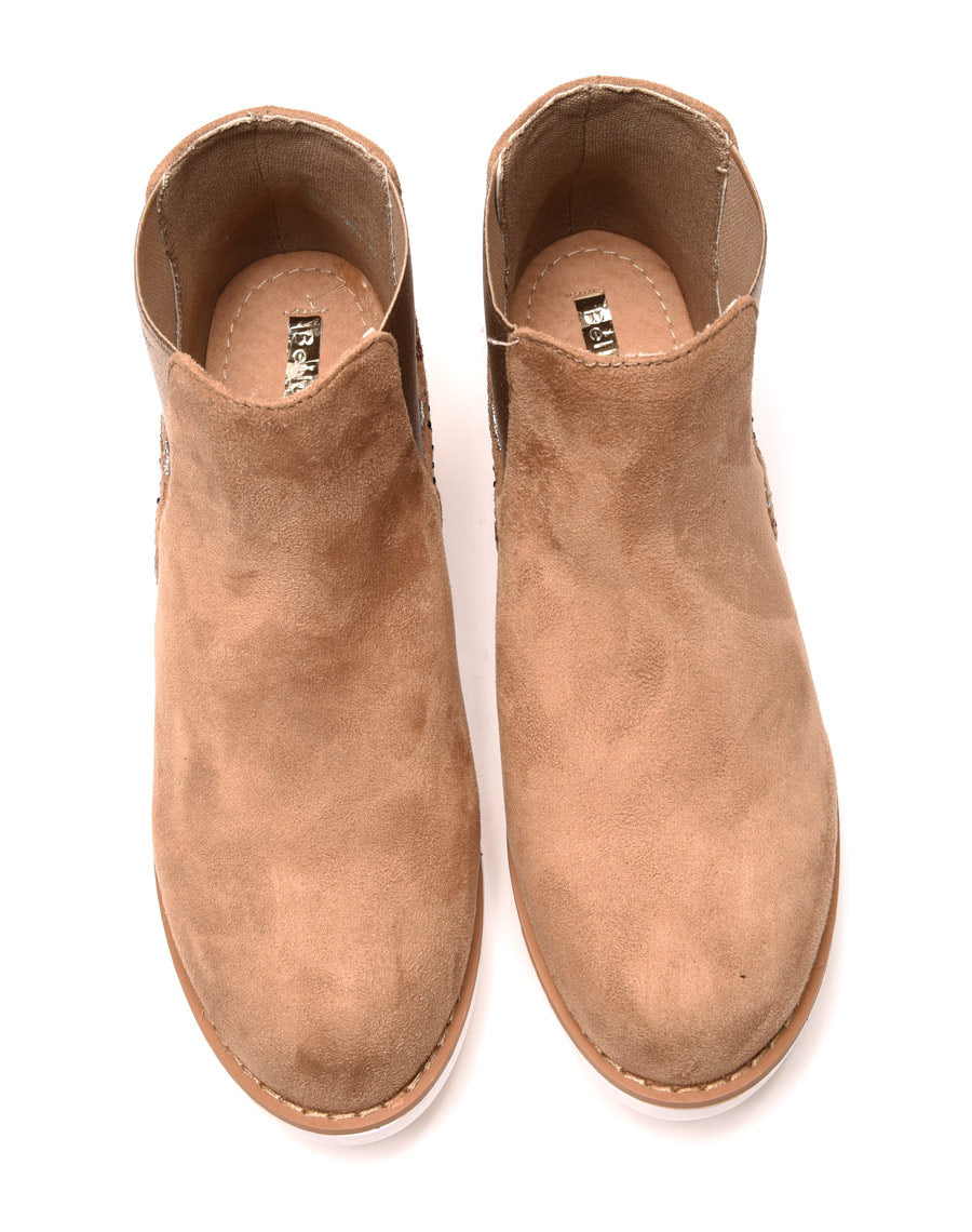 Baskets montantes beiges à motifs aztèques