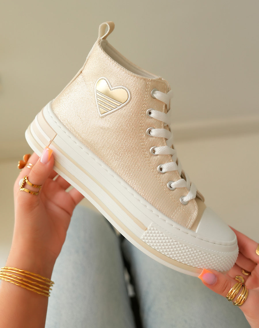Baskets Montantes Dorées à Paillettes avec Cœur