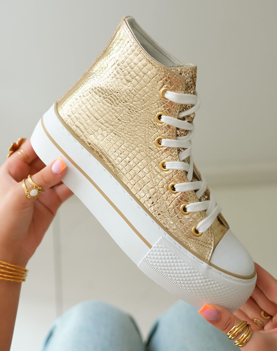 Baskets montantes dorées à semelle épaisse