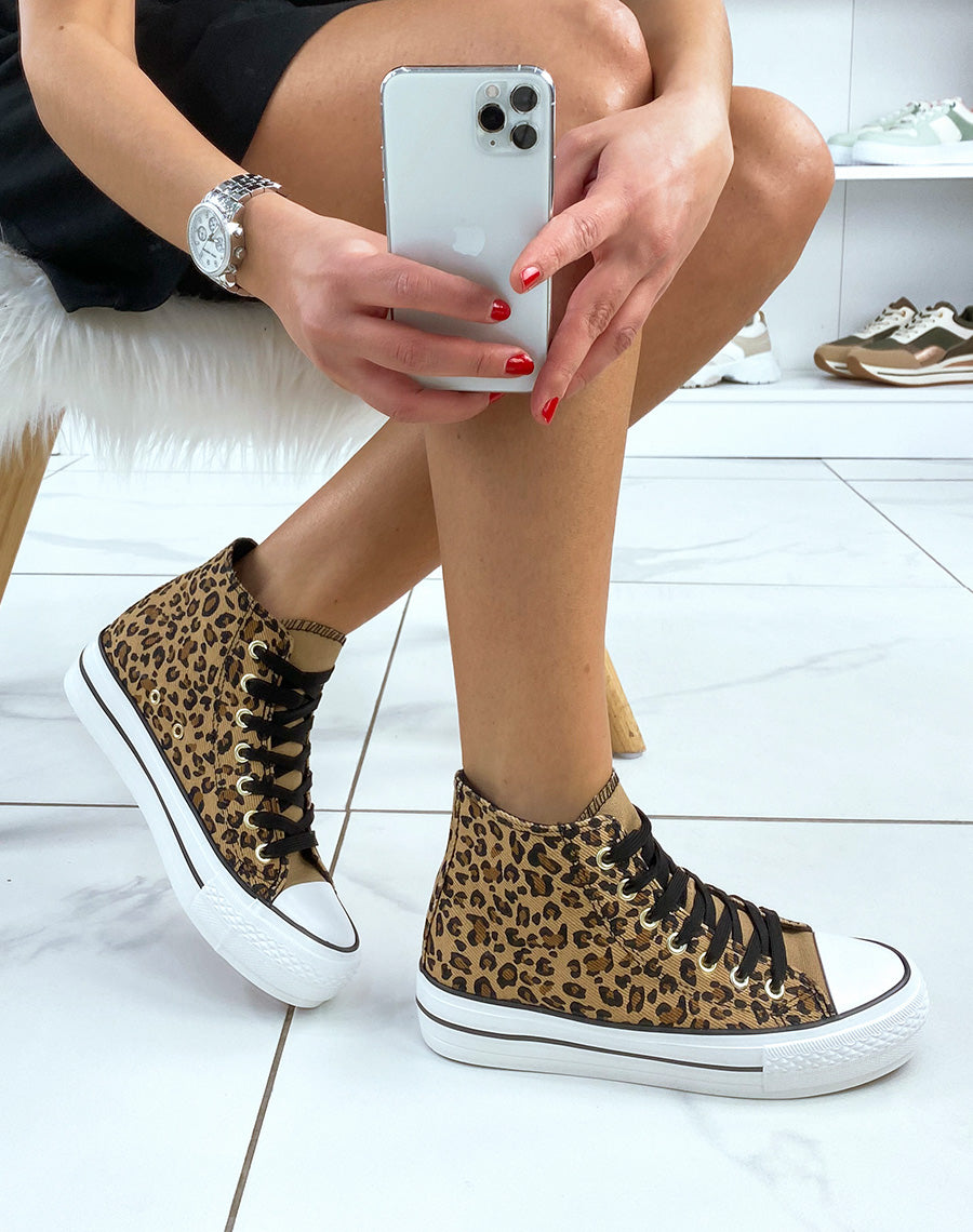 Baskets montantes en toile à motifs léopards