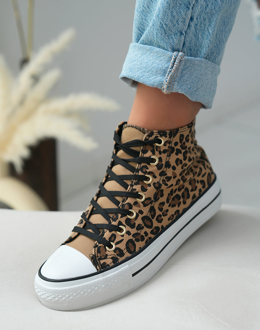 Baskets montantes en toile à motifs léopards