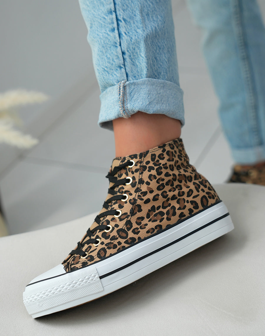 Baskets montantes en toile à motifs léopards