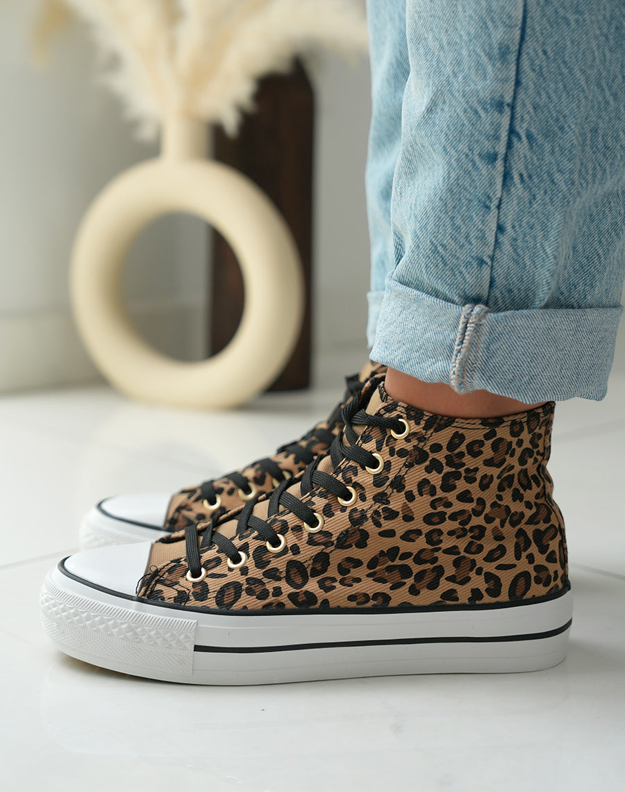 Baskets montantes en toile à motifs léopards