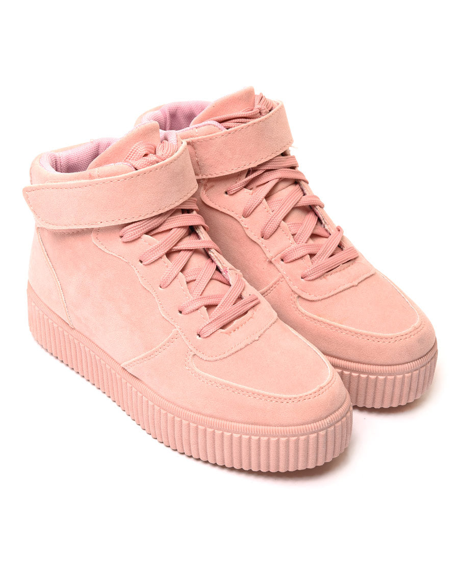Baskets montantes à lacets en suédine rose pâle