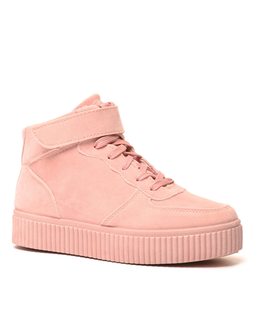 Baskets montantes à lacets en suédine rose pâle