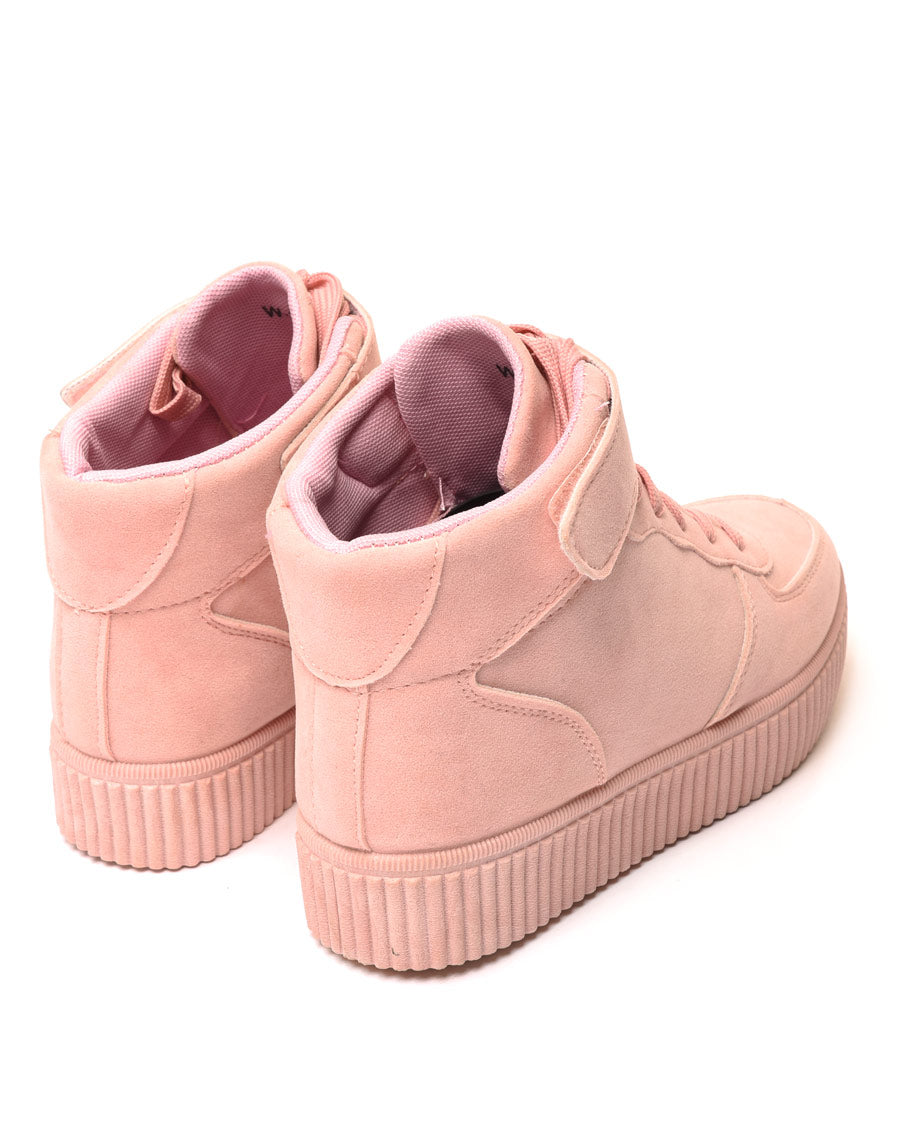 Baskets montantes à lacets en suédine rose pâle