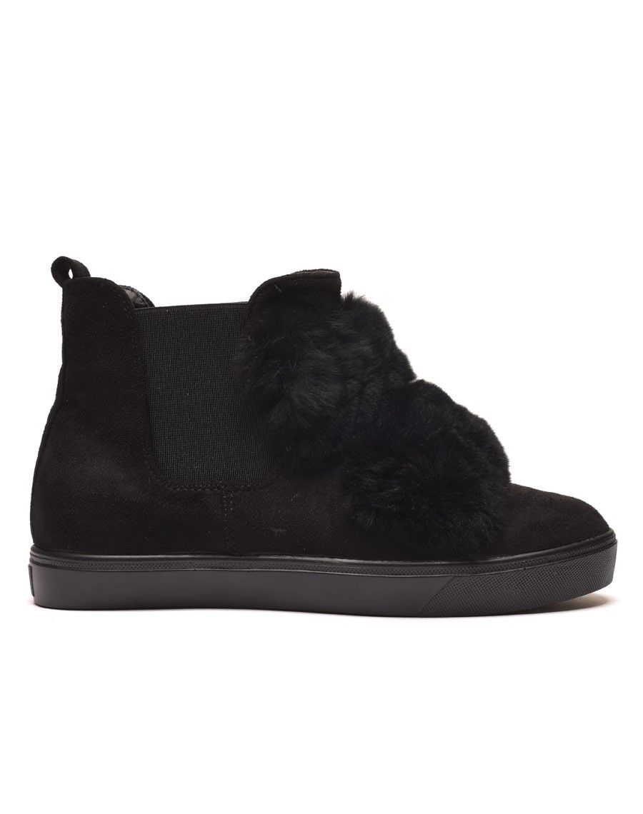 Baskets montantes noires avec moumoutes et élastiques