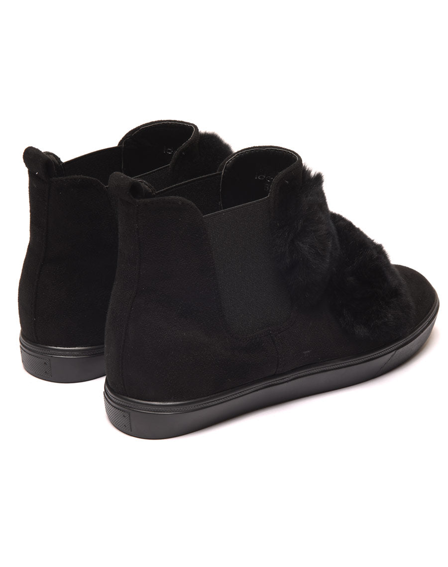 Baskets montantes noires avec moumoutes et élastiques