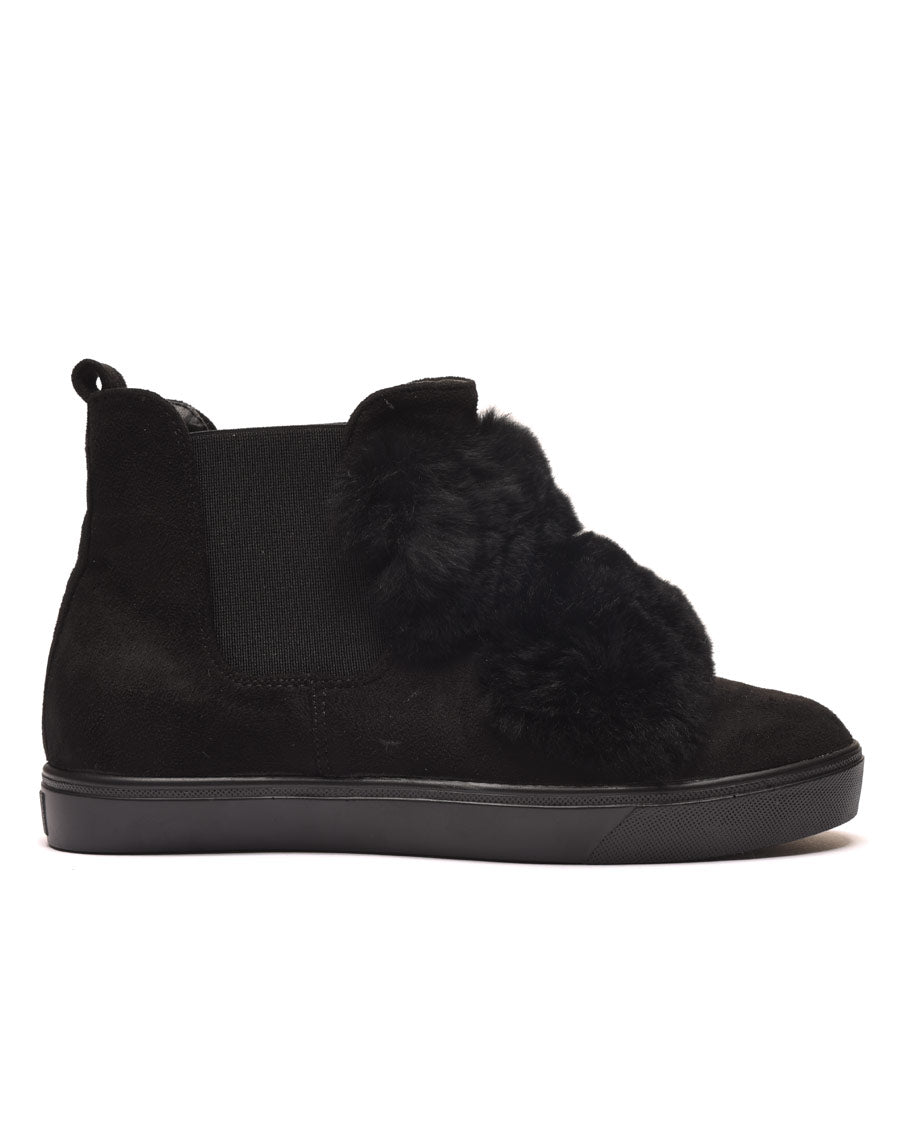Baskets montantes noires avec moumoutes et élastiques