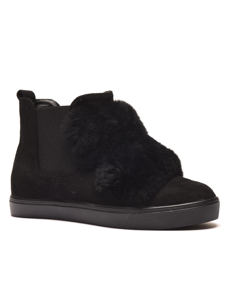 Baskets montantes noires avec moumoutes et élastiques