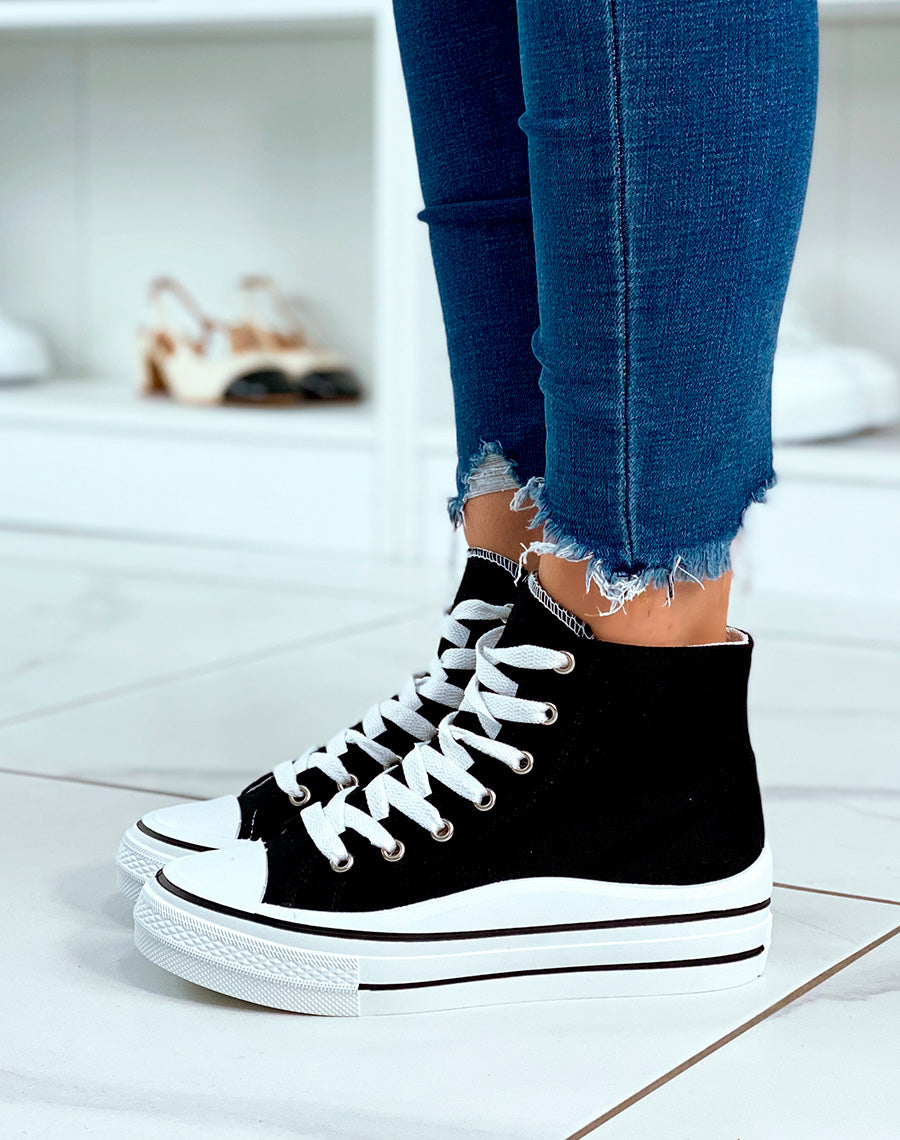 Baskets montantes noires à lacet avec plateforme pour femme