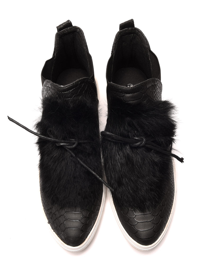 Baskets montantes noires à motifs python et moumoute