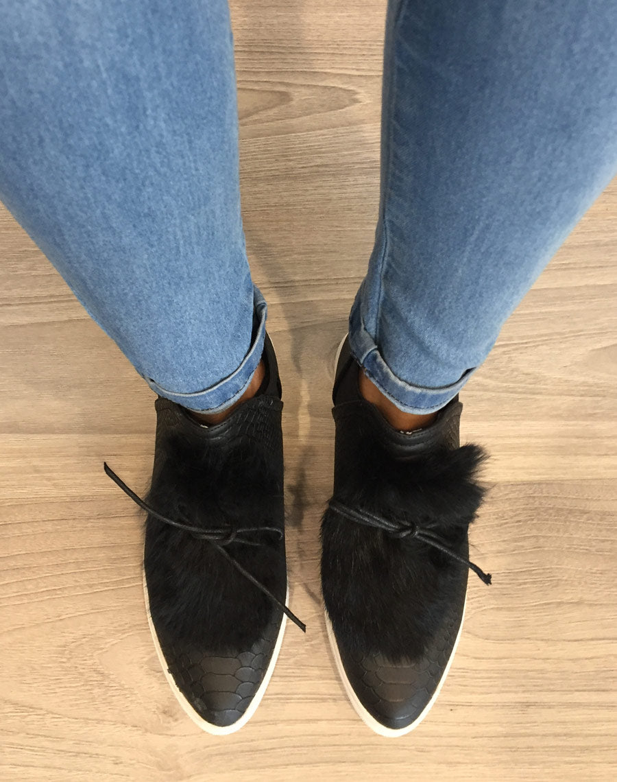 Baskets montantes noires à motifs python et moumoute