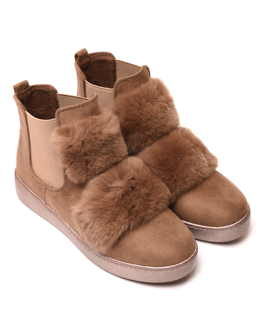 Baskets montantes taupes à moumoute