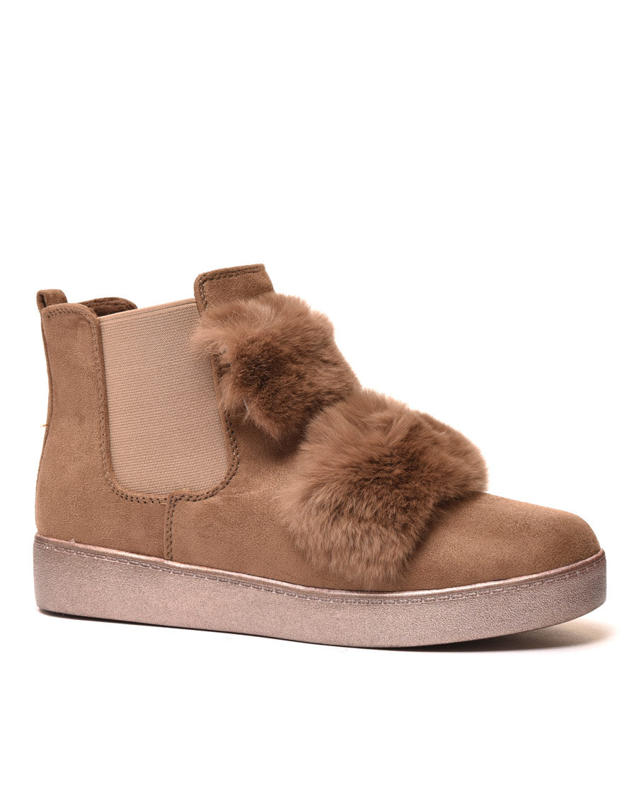 Baskets montantes taupes à moumoute