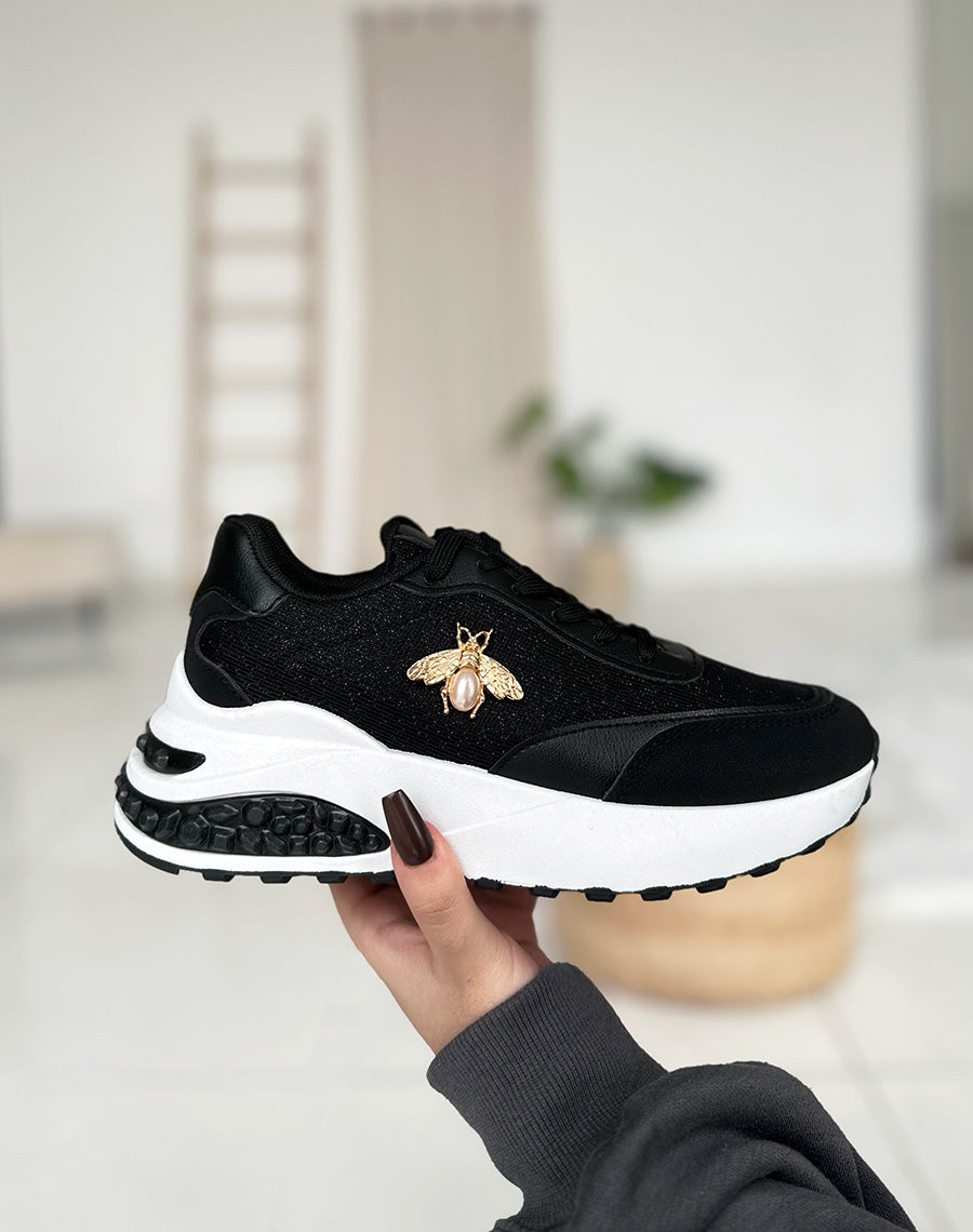 Baskets noir pailleté à détail en forme d’abeille
