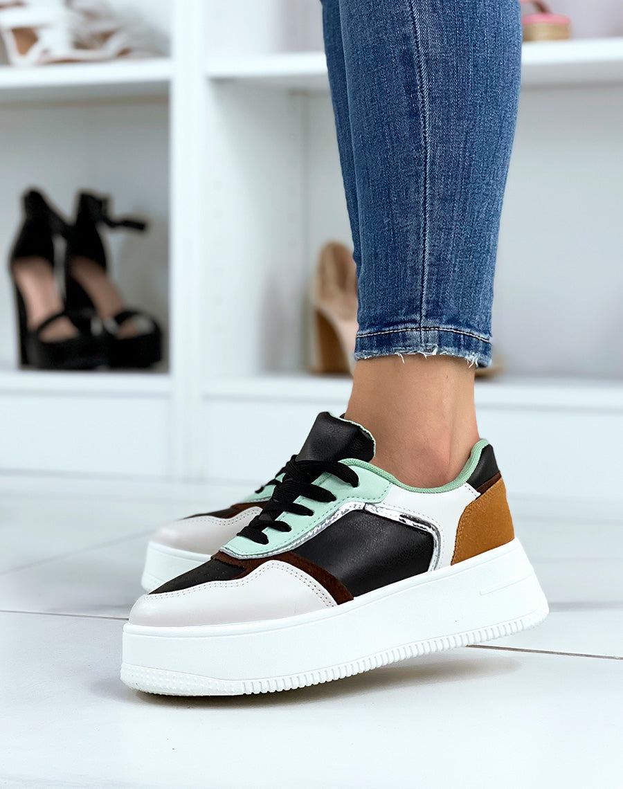 Baskets noires beiges vert d?eau et camel