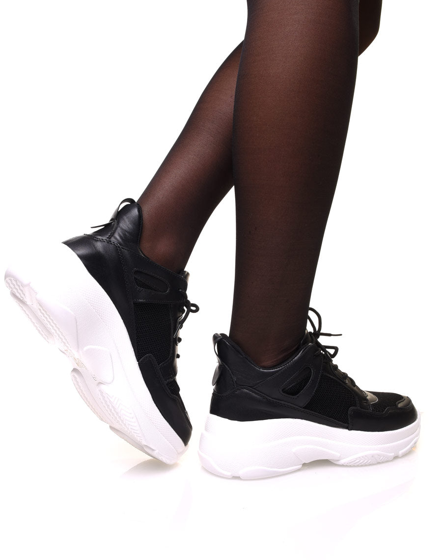 Baskets noires bi matières à semelle épaisse