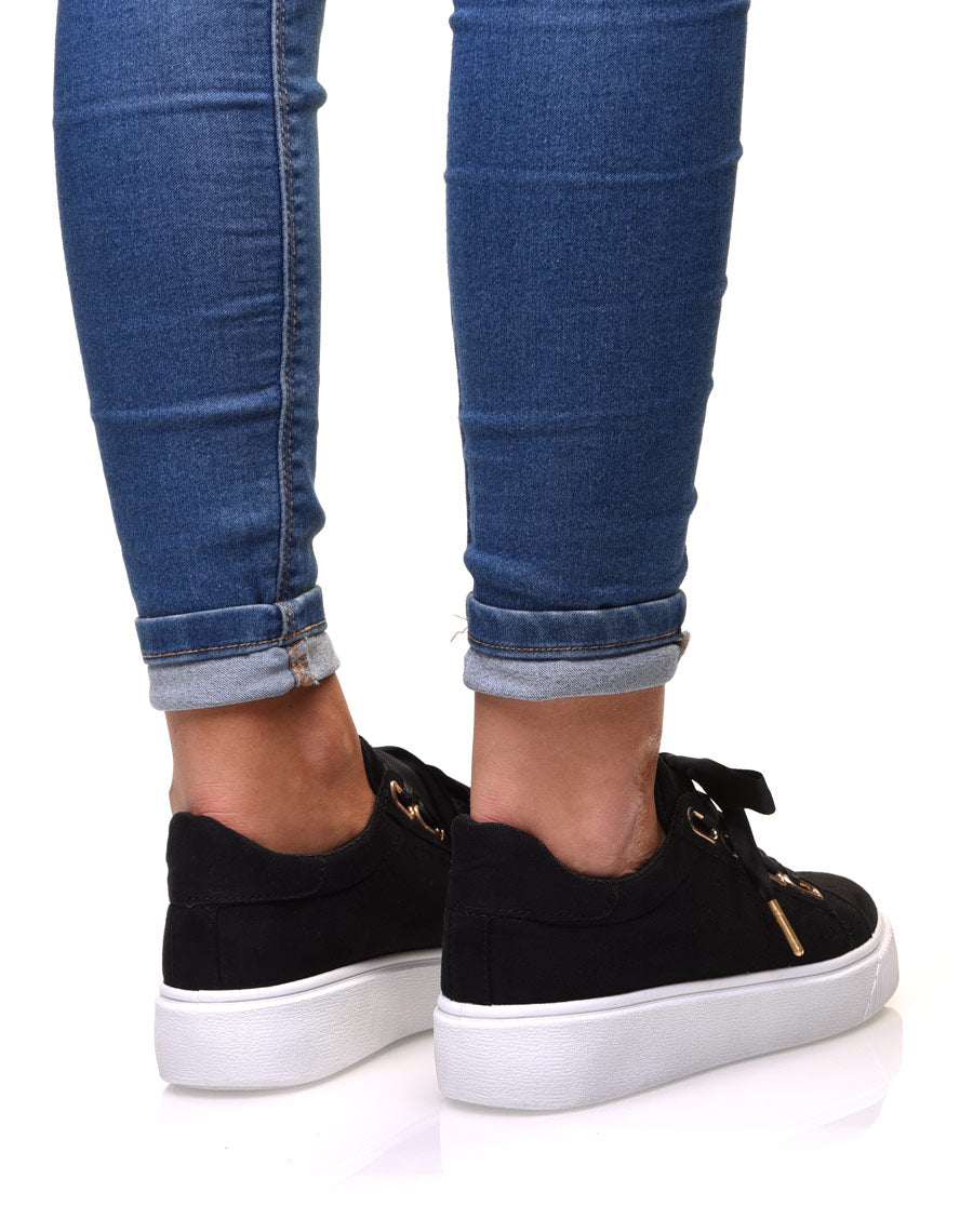 Baskets noires compensées en suédine
