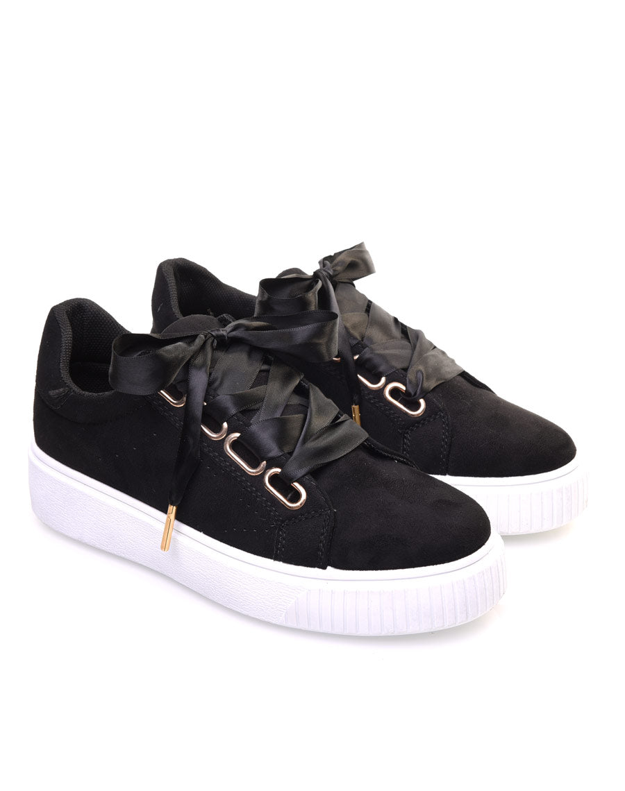 Baskets noires compensées en suédine