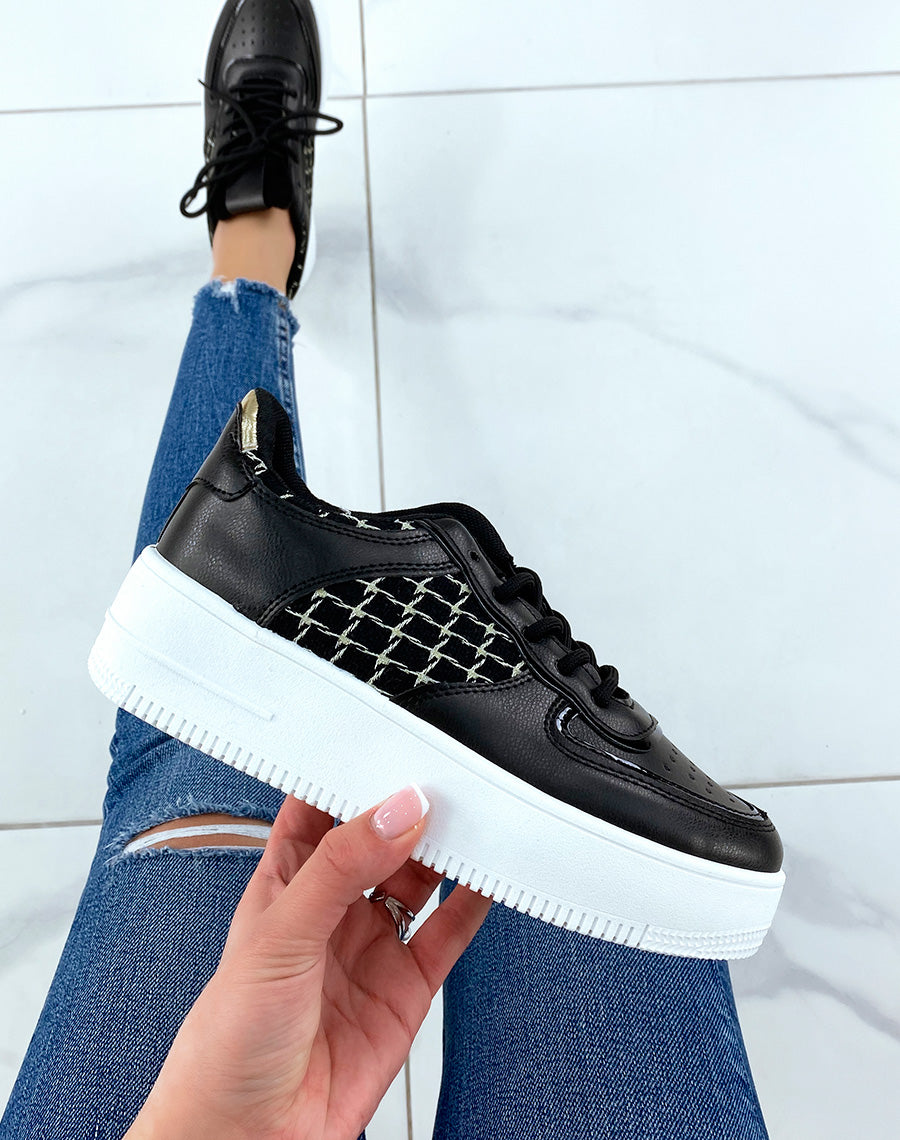 Baskets noires effet tweed